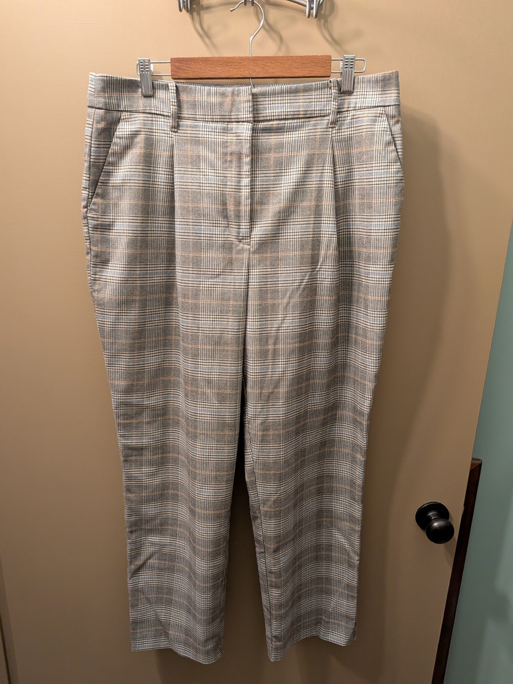 Nine West Women's Straight Leg Plaid Pants in Tan & Blue